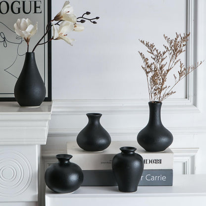 Tanvecle Small White Vases, Ceramic Bud Vase Set of 5, Mini Pottery Vases for Pampas Grass, Flowers, Decorative Vases for Home Modern Decor, Rustic Decor, Veses for Living Room Dining Table Shelves