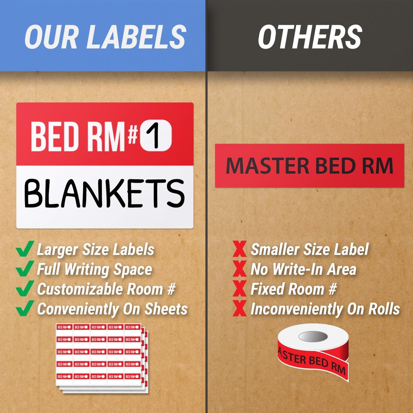 Home Moving Labels (3 x 2 inch, 10 Designs - 300 Labels) for 1-2 Bedroom, Color Coded Moving Stickers w/Writable Note Area, Fragile, Heavy & Extra Blank Stickers