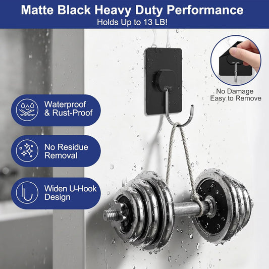 JINSHUNFA Adhesive Wall Hooks 13LB Heavy Duty No Drill Transparent Waterproof Hooks for Bathroom Kitchen Towel Coat 12 Pack