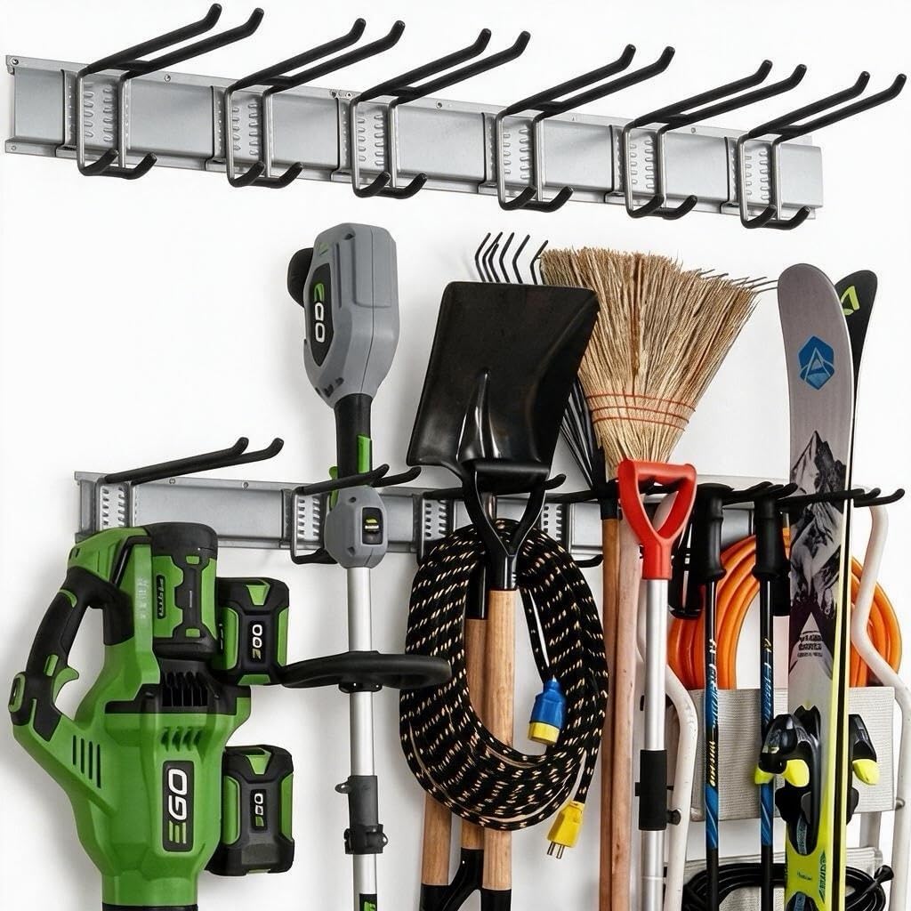 Aking Ace Garage Tool Organizer Wall Mount, 48-Inch Heavy Duty Garden Tool Rack for Shed, Holds 350lbs, Adjustable Storage Hanger for Shovel, Rake, and Power Tools
