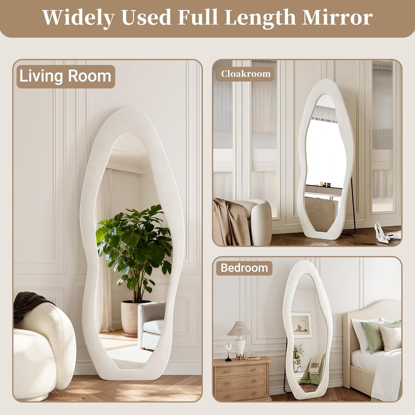 71"x32" Flannel Full Length Mirror, Arched Mirrors Full Length with Stand, Flannel Floor Mirror for Bedroom and Living Room, Full Body Mirror Hanging or Leaning, White