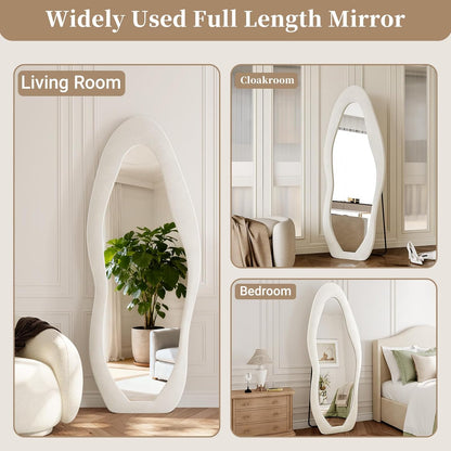 71"x32" Flannel Full Length Mirror, Arched Mirrors Full Length with Stand, Flannel Floor Mirror for Bedroom and Living Room, Full Body Mirror Hanging or Leaning, White