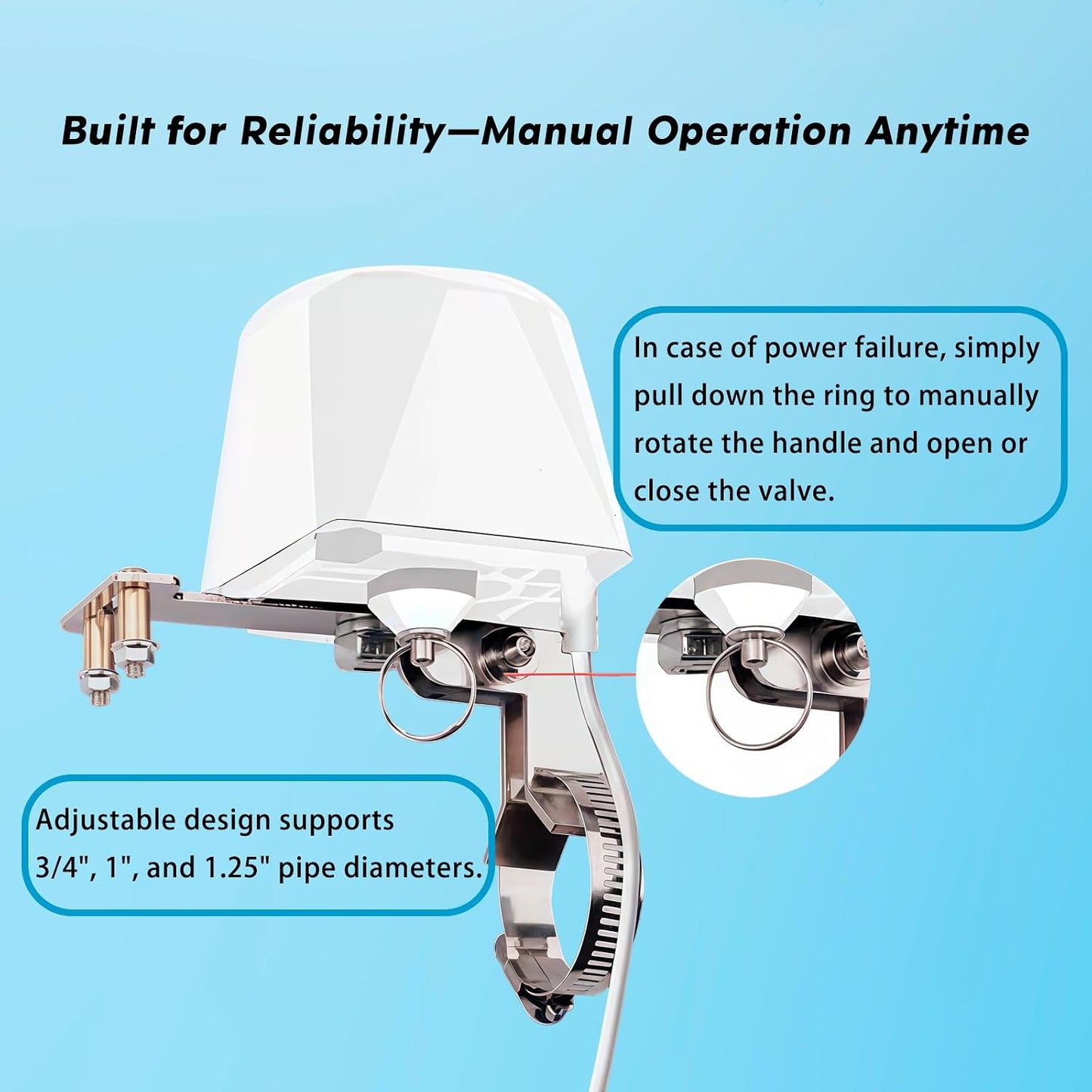 Water Leak Detector for Home, Water Alarm Leak Detector with Automatic Shutoff, Includes Leak Sensor and Water Valve, for 3/4-Inch Diameter Pipe, Protect Your Home from Water Damage