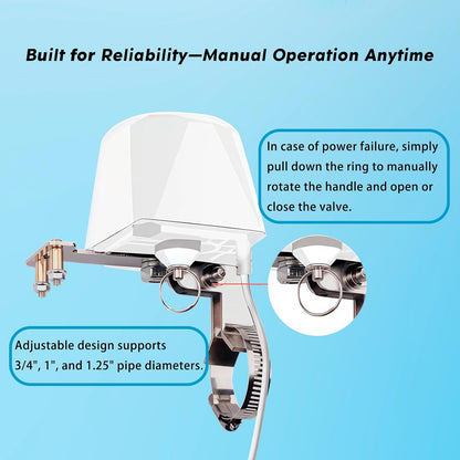 Water Leak Detector for Home, Water Alarm Leak Detector with Automatic Shutoff, Includes Leak Sensor and Water Valve, for 3/4-Inch Diameter Pipe, Protect Your Home from Water Damage