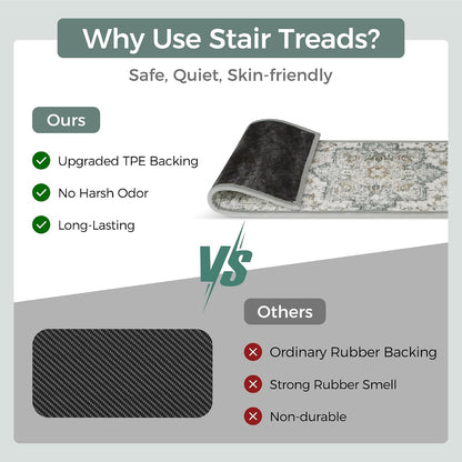 sarben Non Slip Stair Treads for Wooden Steps 15PCS - 8"x30" Indoor Safety Carpet, Edging Mats with TPE Adhesive Backing, Pet and Elderly Friendly Stair Rugs (Taupe) - Colors A