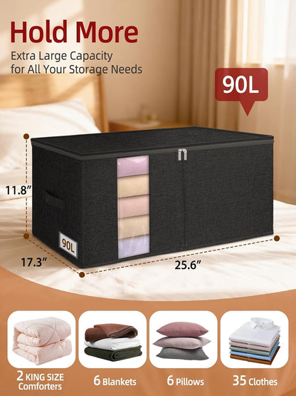 60L Blanket/Comforter Storage Bag w/Rigid Side & Bottom Support, Stackable Clothes Storage Bin for Sweaters Bedding Sets Quilts Pillows, Closet Organizer, 21.7x14.2x11.8in, 2 Pack, Gray