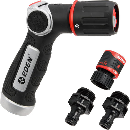 Eden PRO 94834 Metal Front Trigger 4-Pattern Turbo Nozzle | Heavy-Duty Hose Sprayer for Garden, Lawn, Plants, Outdoor Cleaning, Durable Aluminum Core, Quick Connect Set Included