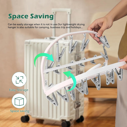 Plastic PP Drying Hanger, Anti-Rusty Drying Rack for Clothes, Socks, Lingeries, Delicates, Drying Hanger with 32 Clips for Baby Clothes, Towels