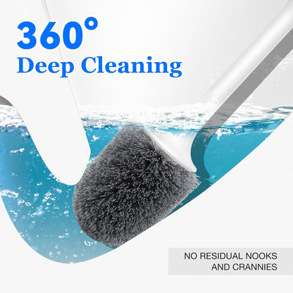 Toilet Brush, 2 Pack Toilet Bowl Brush and Holder Set Ergonomic Long Handle Toilet Scrubber with Ventilated Base for Quick Drying, for Bathroom Cleaning, White & Gray