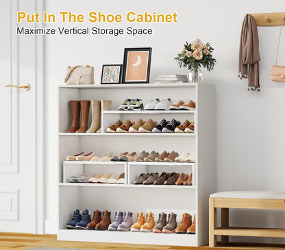 White Shoe Rack Organizer for Closet, 2-Tier Expandable Shoe Shelf, Stackable Iron Wood Combination Small Shoe Racks Shelves for Closets, Entryway,Small Space,Hallway,Bedroom,Bathroom,6-12 Pairs