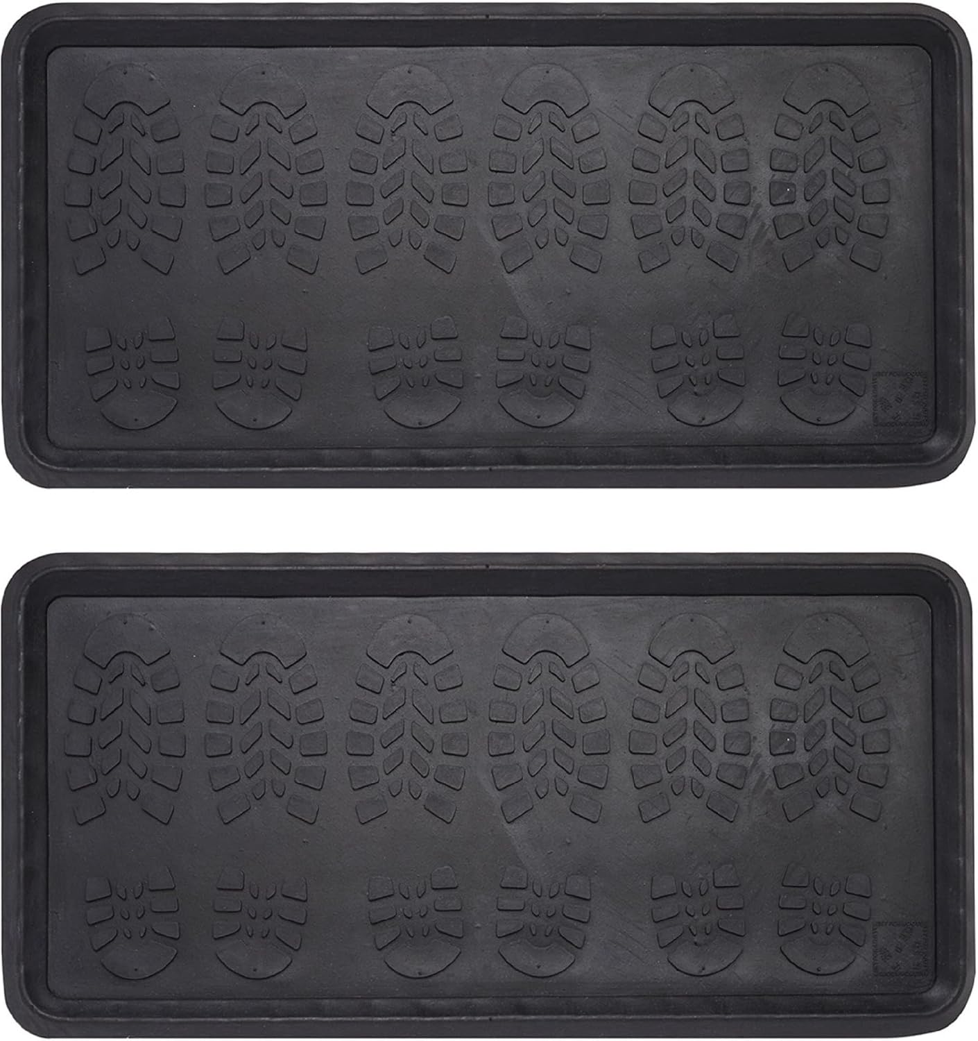 Envelor Rubber Boot Tray for Entryway Indoor Shoe Trays for Mudroom Wet Shoe Mat Tray Multiuse Rubber Water Tray Mud Mat Winter Boot Mat Large Utility Tray, Footsteps, 32 x 16 Inch, 2 Pack