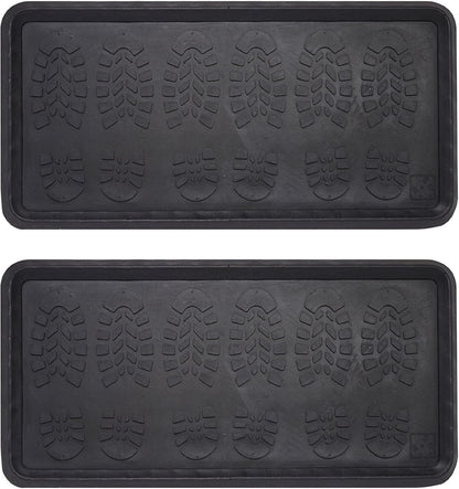 Envelor Rubber Boot Tray for Entryway Indoor Shoe Trays for Mudroom Wet Shoe Mat Tray Multiuse Rubber Water Tray Mud Mat Winter Boot Mat Large Utility Tray, Footsteps, 32 x 16 Inch, 2 Pack
