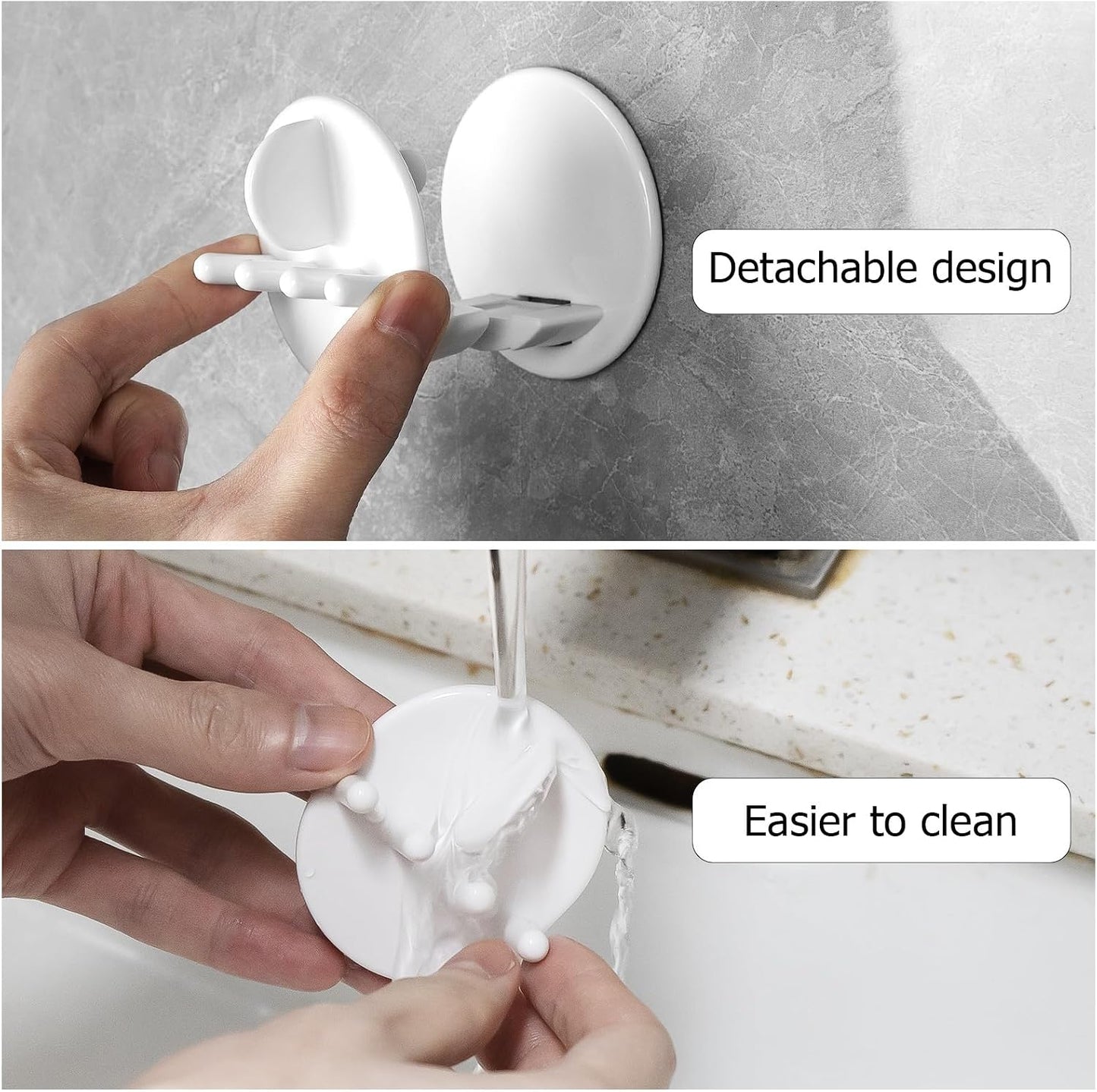 2 PCS Self-Adhesive Toothbrush Holders Wall Mounted, Water Proof Toothbrush Hook, 3 in 1 with Toothbrush Hanger Toothpaste Holder and Gargle Cup Holder for Bathroom Shower (White)