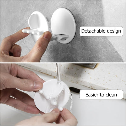 2 PCS Self-Adhesive Toothbrush Holders Wall Mounted, Water Proof Toothbrush Hook, 3 in 1 with Toothbrush Hanger Toothpaste Holder and Gargle Cup Holder for Bathroom Shower (White)
