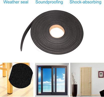 Seal Foam Tape,1/2 Inch W x 1/8 Inch T Weather Stripping for Door and Window,High Density Single Sided Closed Cell Door Insulation Weather Strip, 3 Rolls Total 50FT Black