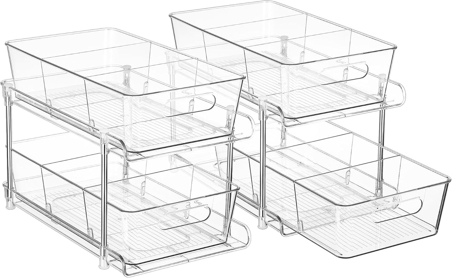 Vtopmart 2 Tier Bathroom Storage Organizer, 2 Pack Clear Under Sink Organizers Vanity Counter Container, Cabinet Drawers Bins, Pull-Out Organization with Track for Pantry, Kitchen