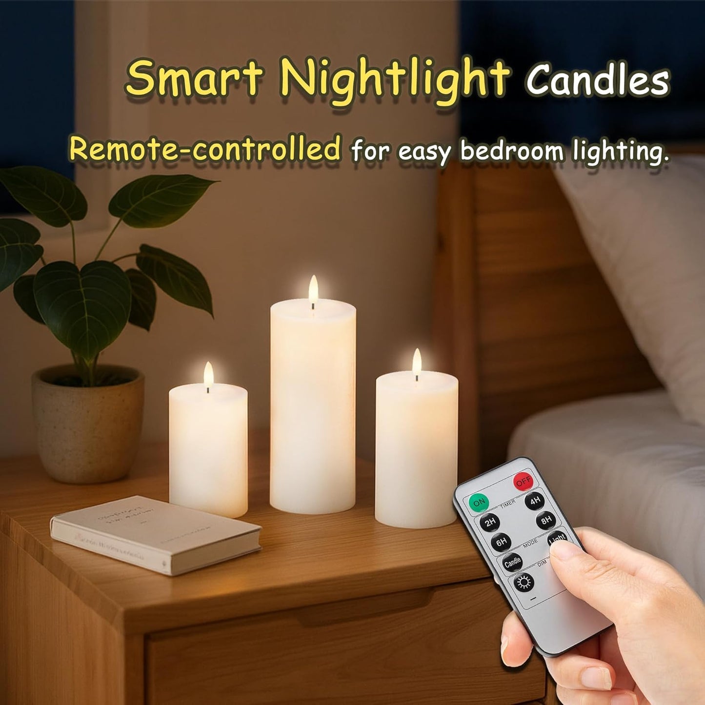 JOIONE Flameless Pillar Candles with Remote, 3 Pack Battery Operated Real Wax LED Candles, LED Candle that Perfect for Home Decorations Fireplace Table, White