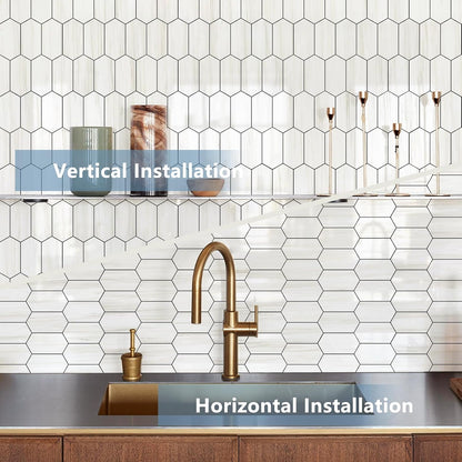 Vamos Tile Long Hexagon Peel and Stick Backsplash Tile - 10 Sheets Stick on Backsplash for Kitchen and Bathroom 12.4 x 12 Inch Glossy Wood Grain PVC Self Adhesive Mosaic Wall Tiles