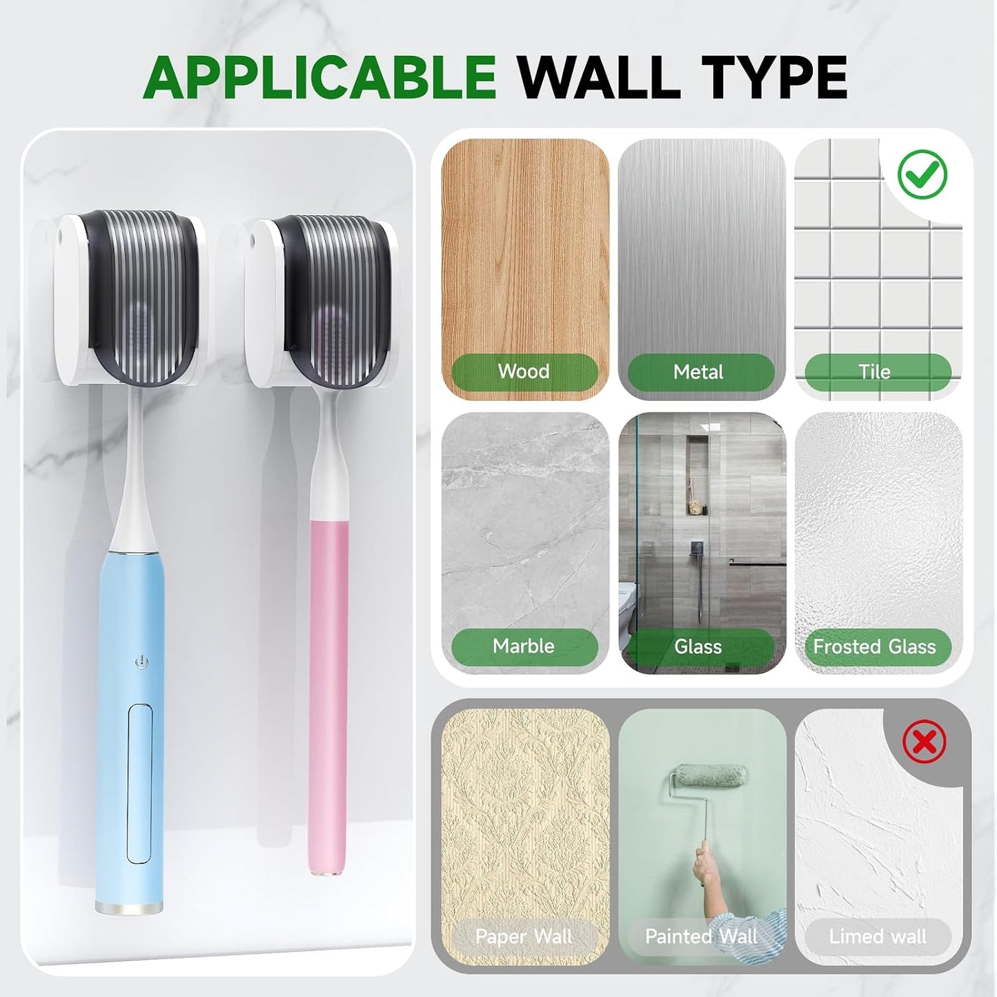 4 Pcs Toothbrush Holders Wall Mounted, Single Slot Design, Shower Self Adhesive Wall Mounted Toothbrush Holder with Cover, Waterproof and Dustproof, Suitable for Bathroom, Family, Travel (Grey)