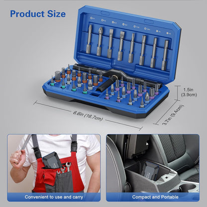 Bomivoi 42 in 1 Magnetic Screwdriver Set, DIY Ratchet Screwdriver Set, Multi Bit Magnetic Drive Set with Detachable Ratchet Handle, Portable Compact Repair Tool Kit for Furniture Computer Bicycle Blue