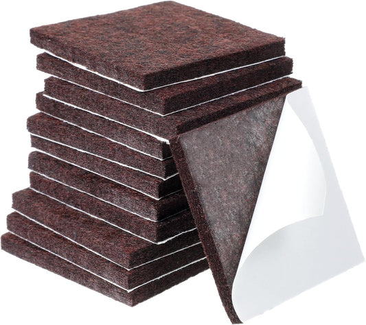 12Pcs Square Felt Furniture Pads 2 inch x 2 inch Self-Adhesive Table Leg Floor Protectors Cuttable Anti Scratch Furniture Pads for Hardwood Floors (Brown)