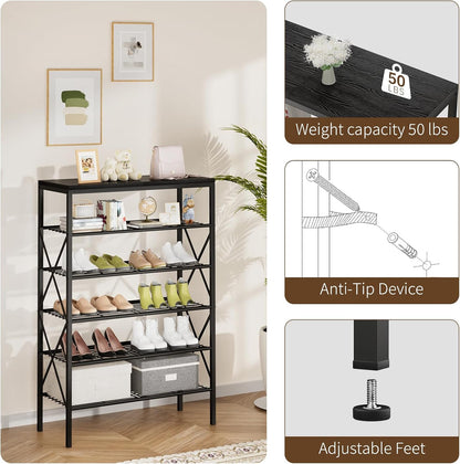 8 Tiers Tall Shoe Rack Organizer, Large Capacity Shoe Rack Holds 32 Pairs of Shoes, Durable and Stable, Adjustable Metal Shelf Stackable Shoe Shelf for Entryway, Hallway, Living Room, Closet
