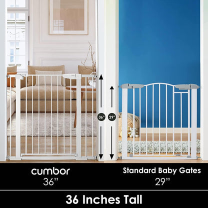 Cumbor 29.7-48" Baby Gate for Stairs, Mom's Choice Awards Winner-Dog Gate for Doorways, Auto Close Safety Pet Gate for Dogs Indoor, Easy Install Pressure Mounted Child Gate with Walk Thru Door, Brown