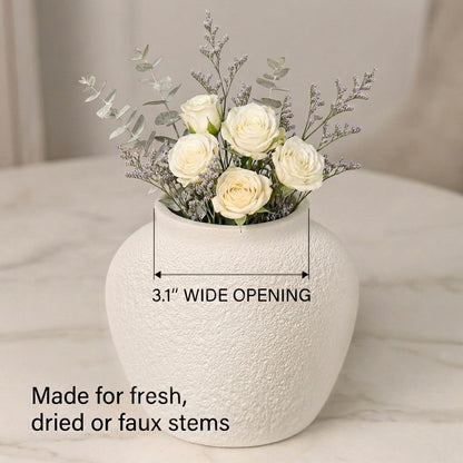5.9" Small White Round Ceramic Vase, Coffee Table Shelf Decor