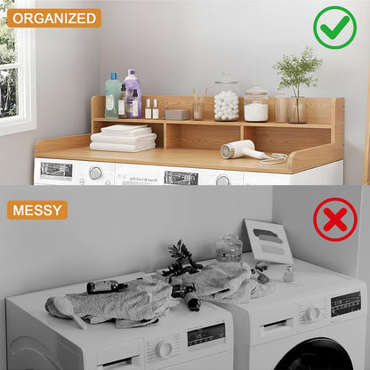 Washer Dryer Countertop with Shelf, 2-Tier Laundry Countertop Over Washer and Dryer, 54" x 27.55" Wooden Table for Folding Clothes for Laundry Room Organization and Storage (Black)