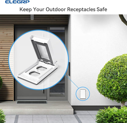 ELEGRP Horizontal Outdoor Cover for Duplex Receptacles, 2-Hole Weatherproof Wall Plate, Outdoor Electrical Outlet Cover, Standard Size 1-Gang 4.55” x 3.02”, Thermoplastic, 1 Pack, Grey