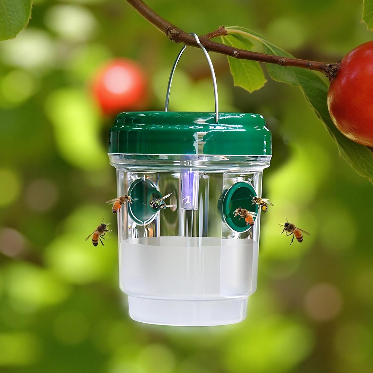 2 Pcs Yellow Outdoor Trap, Solar Powered Catcher, Dual Funnel, 3.7 X 4.6 in, Reusable for Garden/Orchard