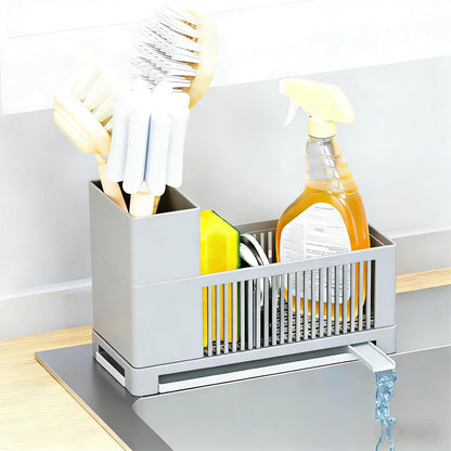 Sink Caddy & Kitchen Sink Organizer,Black Sponge Holder with High Scrub Brush Holder,Plastic Kitchen Countertop Organizer,Multifunctional Sponge Drain Rack,Dish Soap,Dish Sponge Holder,Soap Dispenser
