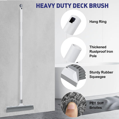 Yolaist 60 inch Long Handle Floor Scrub Brush, 2 in 1 Heavy Duty Hard Bristle Deck Scrubber & Squeegee for Tile, Wall, Concrete, Shower, Bathroom, Kitchen, Garage, Patio