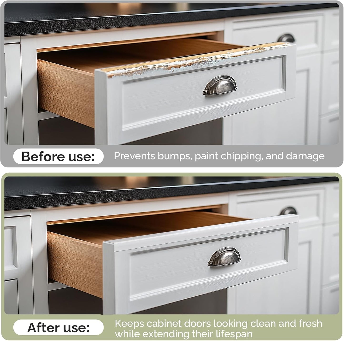 Snugly Fit 18" Length Cabinet Door Protector, Flexible Slip-On Plastic Edge Guard, Thin Transparent Edge Protectors to Prevent Wear, Chipping, Discoloration, Cabinet Bumpers, 3/4" Thick, 2 PCS