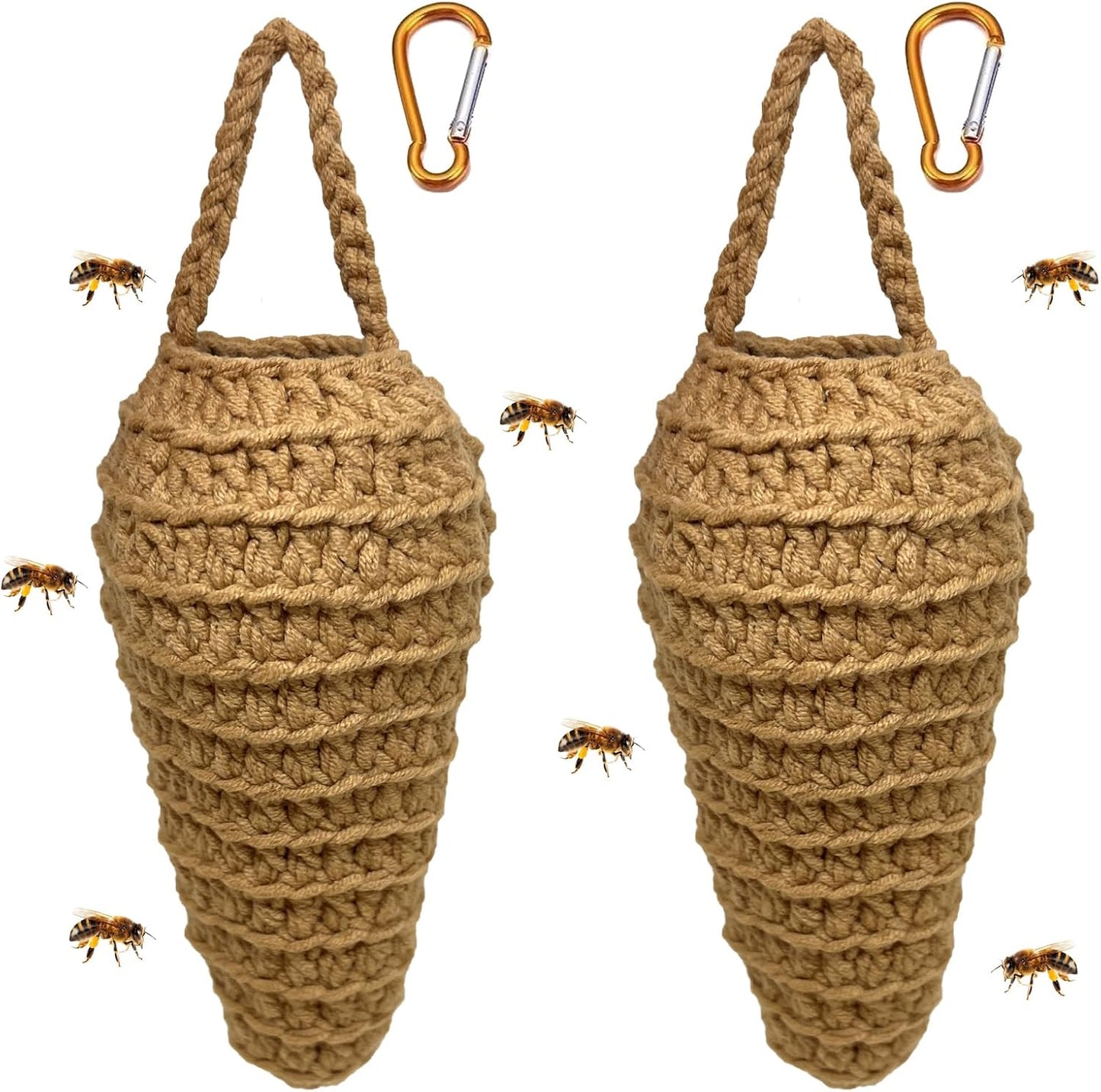 2 Pack Crochet Wasp Nest Decoy,Hanging Wasp Deterrent for Patio and Eaves, Fake Wasp Nest Decoration to Deter Wasps, Hornets, Bees,Hornets Nest Decoy Decoration