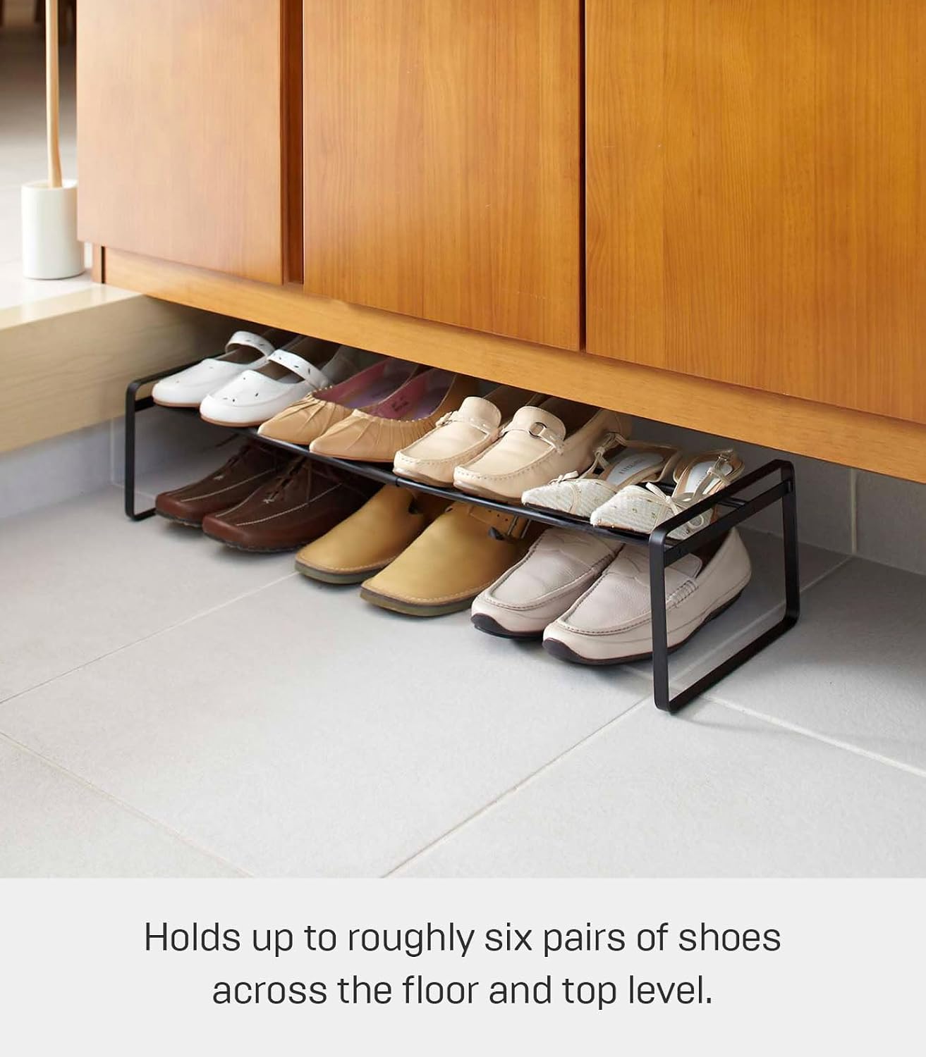 YAMAZAKI Home Frame Adjustable Shoe Rack - Spacesaving Storage Solution, 7" - Steel - Holds Up to 4 Pairs of Shoes Per Shelf