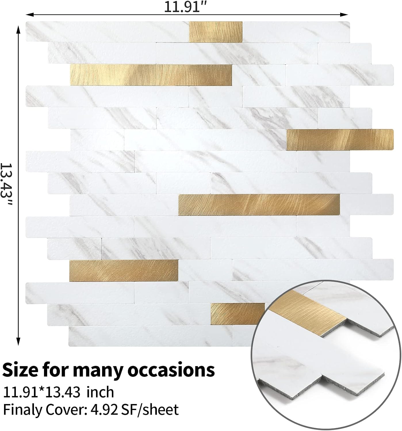 Yipscazo 2026 New Upgrade 11.34" X 11.57" Peel and Stick Backsplash, Stick on Backsplash Tiles for Kitchen, Bathroom, Fireplace (10 Sheets, Beige Rocks + Rose Gold)