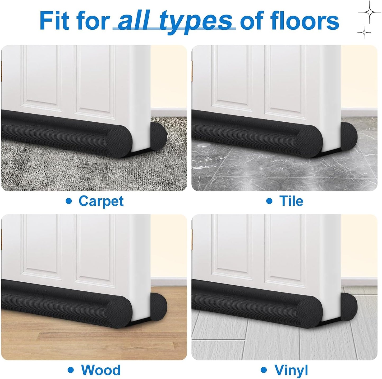 MAXTID Large Door Draft Stopper for Bottom of Doors 36” Under Door Sweep Noise Blocker Black Gap Stoppers Adjustable Doors Seal Sweep Guard Draft, Window Breeze Stoppers, Home Essentials Gadgets