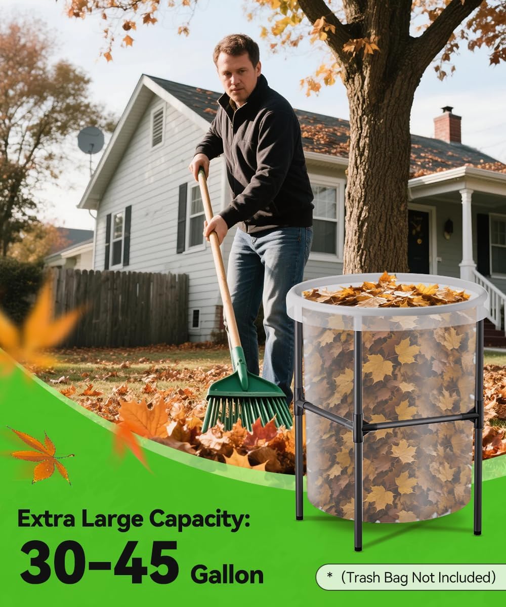 Heavy-Duty Garden Trash Bag Holder – 30-45 Gallon Outdoor Yard Waste Bag Stand Metal Frame Lawn Leaf Bag Holders with Adjustable Feet, Detachable Legs for Leaves, Yard Waste, Camping (M)