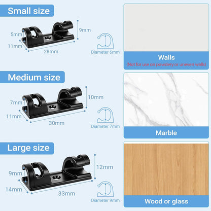 VIPMOON 70Pcs Self Adhesive Bendable Cable Clips, Screw Mountable Wire Organizer, Wire Management Clips for Car Desk Home Office TV PC Ethernet Cables, Fits 5-7mm Diameter Cables, Black