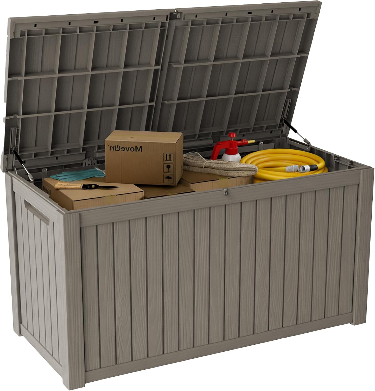 200 Gallon Deck Boxes Outdoor Waterproof, Outdoor Storage Box with Lockable Lid & UV-Resistant for Patio Furniture, Outdoor Cushions, Garden Tools and Pool Supplies, Light Brown