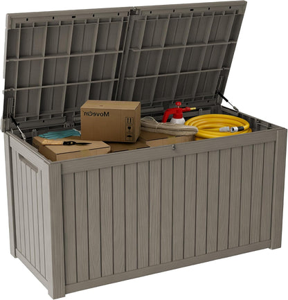 200 Gallon Deck Boxes Outdoor Waterproof, Outdoor Storage Box with Lockable Lid & UV-Resistant for Patio Furniture, Outdoor Cushions, Garden Tools and Pool Supplies, Light Brown