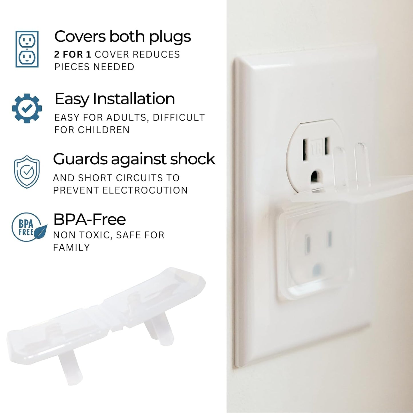 White Double Outlet Covers Baby Proofing (10 Pack, 20 Sockets) | Baby Proof Plug Covers for Electrical Outlets | Safe & Secure Baby Safety Products | Childproof Socket Covers Protect Toddlers & Babies