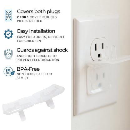 White Double Outlet Covers Baby Proofing (10 Pack, 20 Sockets) | Baby Proof Plug Covers for Electrical Outlets | Safe & Secure Baby Safety Products | Childproof Socket Covers Protect Toddlers & Babies