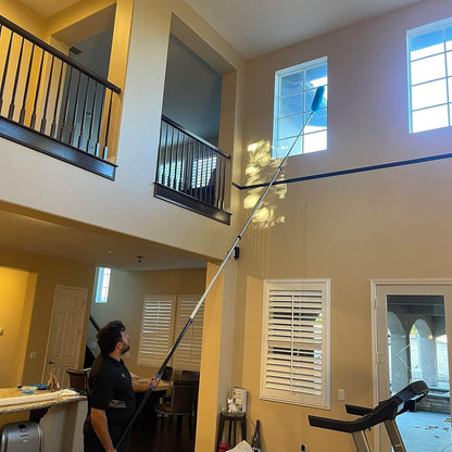 20 Foot High Ceiling Fan Duster with 5-12ft Extension Pole, Extendable Reusable Cobweb, Feather, Window Cleaning Squeegee Kit