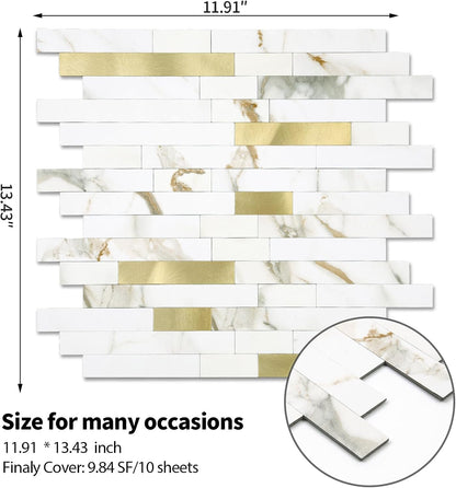 Yipscazo 2026 New Upgrade 11.34" X 11.57" Peel and Stick Backsplash, Stick on Backsplash Tiles for Kitchen, Bathroom, Fireplace (10 Sheets, Beige Rocks + Rose Gold)