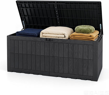 Tangkula 25 Gallon Waterproof Outdoor Storage Box with Lockable Lid | PP Resin, Wicker Patterned, Indoor Outdoor Use, Portable, Versatility, for Deck, Pool, Patio Cushions, Garden Tools