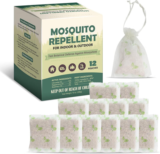 Mosquito Repellent Pouches 12 Pack, Mosquito Control Indoor Outdoor, Mosquito Repellent for Patio, Mosquito Deterrent for Yard Home Fishing Camping | Indoor Outdoor, For Patio, For Yard Home, For Fishing Camping