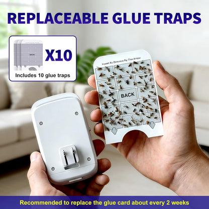 Upgraded Fruit Fly Traps for Indoors, Flying Insect Trap for Fruit Flies, Gnats, Plug in Bug Zapper Indoor with Dual-UV Lights & Trapping, Electric Grid & Glue Traps(1 Device & 5 Glue Boards)