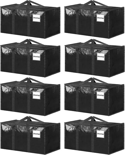 8 Pack Extra Large Heavy Duty Moving Bags, Clear Storage Bins with Lids, Reinforced Handles & Heavy-Duty Zippers Moving Boxes Storage Bags Totes for Clothes Packing, Dorms, College Supplies, Clear